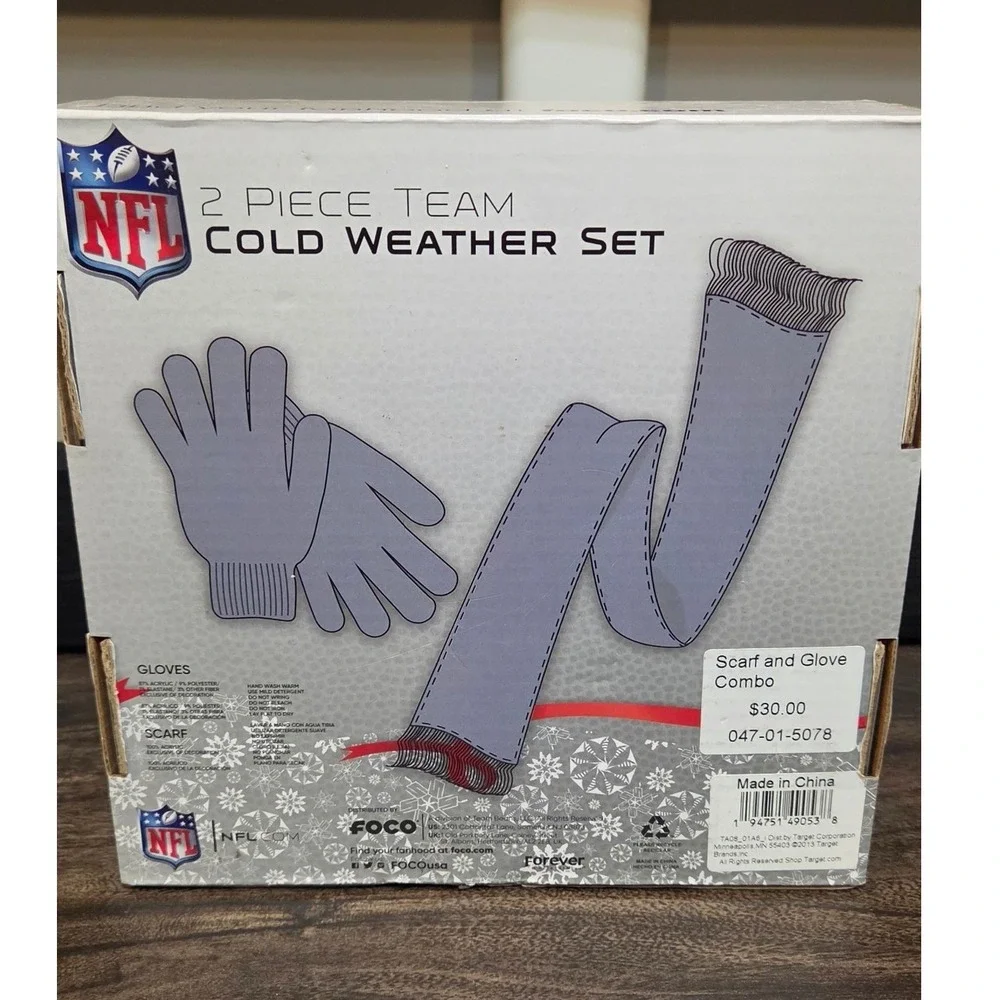 FOCO NFL Houston Texans Cold Weather Set Mens OS Grey New Scarf and Gloves 2pc